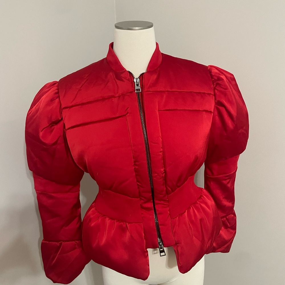 Brand new red satin puffer jacket